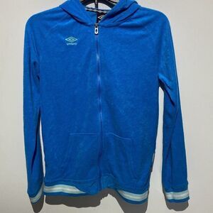 Umbro Women's Blue Full Zip Raglan Long Sleeve Stripe Trim Hoodie Size XL